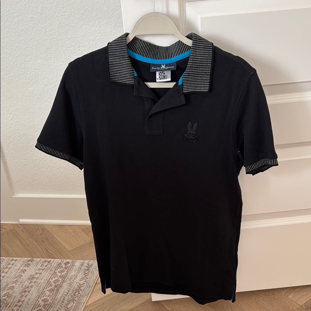 Psycho Bunny Black Polo Shirt with Blue Trim